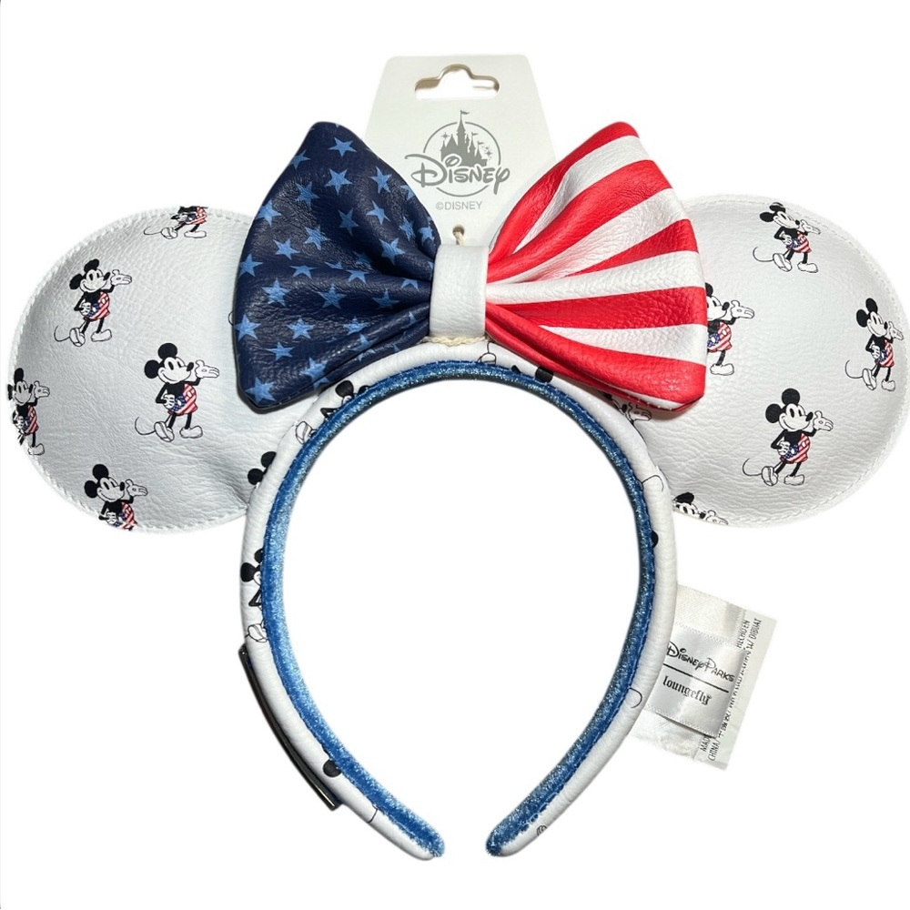 Disney Parks Loungefly Mickey Mouse Americana 4th July Bow Ear Headband